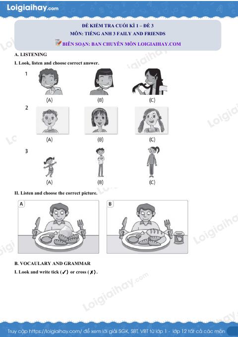 Đề thi học kì 1 Tiếng Anh 3 Family and Friends - Đề số 3